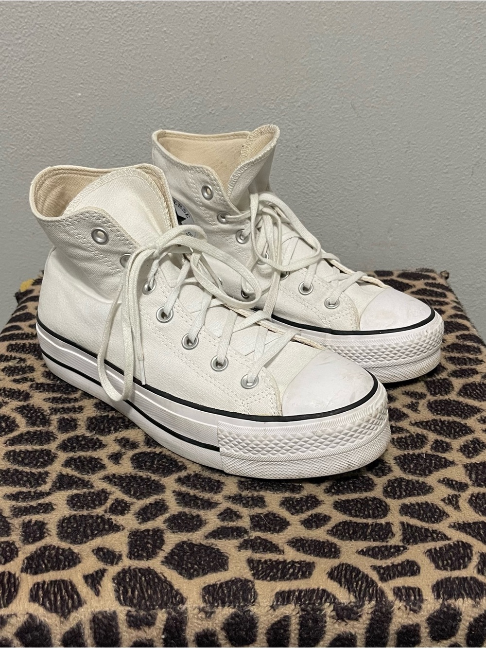 Converse All Star High Top Platform Fashion Sneakers White Casual Womens 9